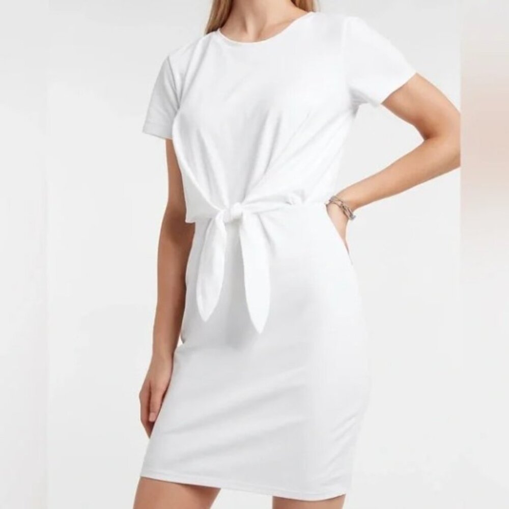 EXPRESS Tie-Front T-shirt Dress in white